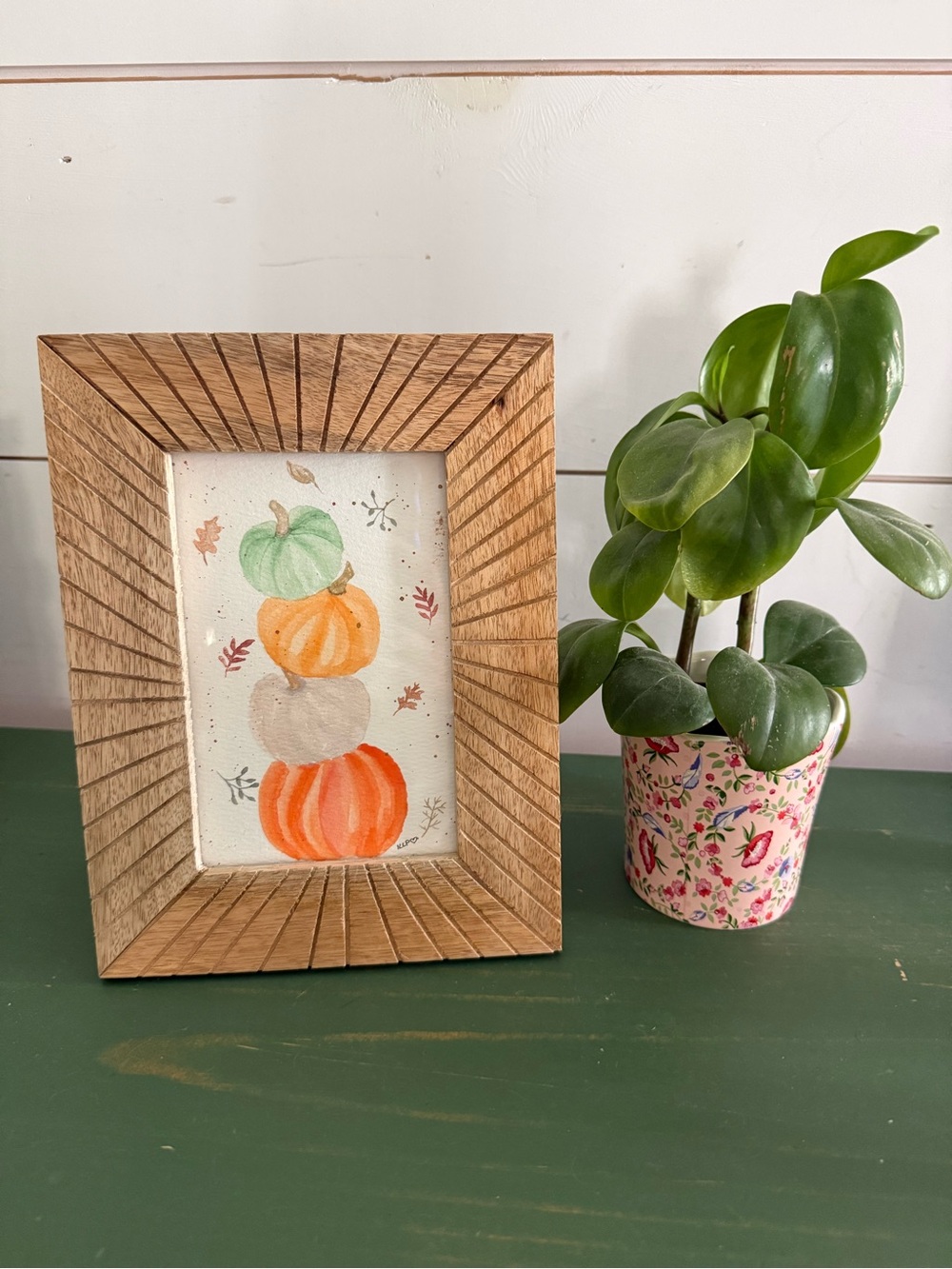 Hand crafted water color original Pumpkin Stack in 4x6 frame